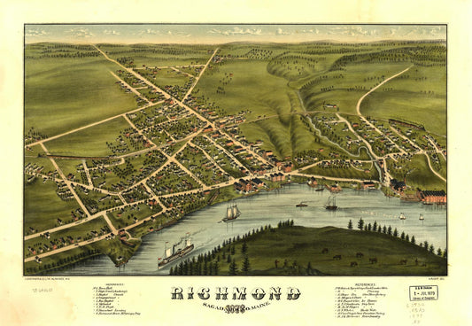 Richmond, Sagadahoc Co., Maine 1878. (1878) – Historic Bird’s-Eye View Panorama Print