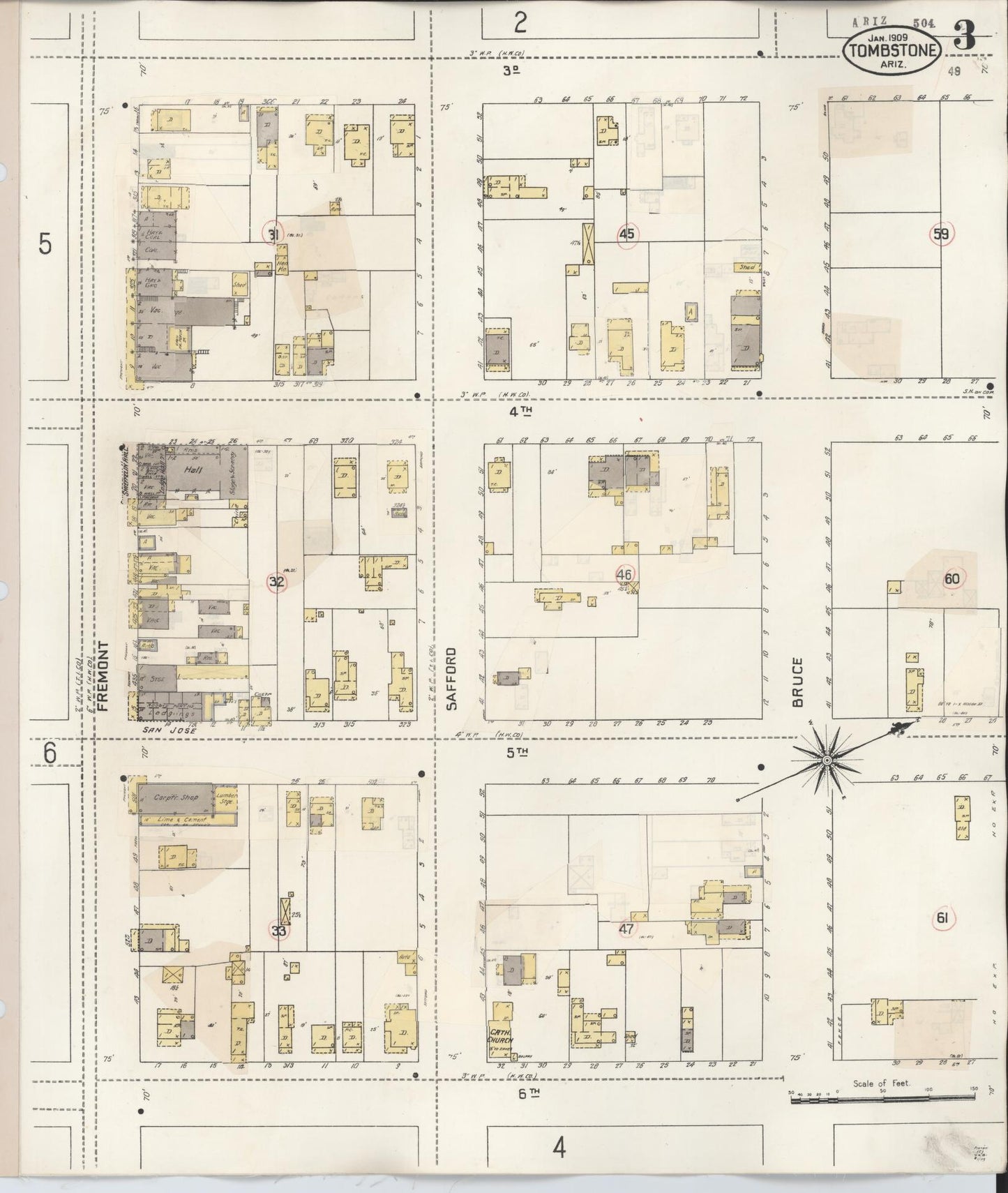 Sanborn Fire Insurance Map from Tombstone, Cochise County, Arizona (1931), Sheet #0003 - Complete Map Set gallery image, historic Sanborn map, vintage wall art, Arizona Arizona