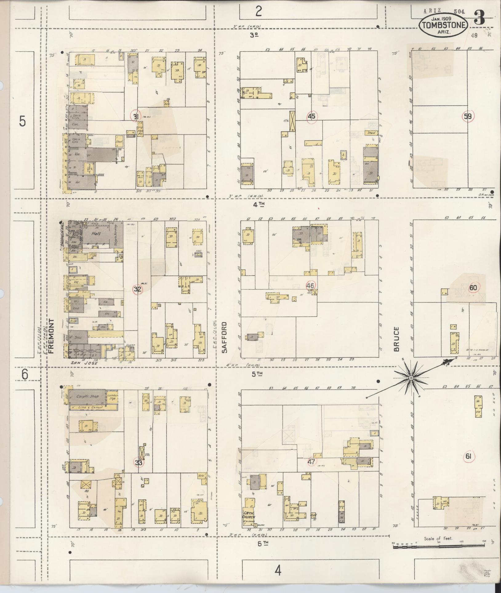 Sanborn Fire Insurance Map from Tombstone, Cochise County, Arizona (1931), Sheet #0003 - Complete Map Set gallery image, historic Sanborn map, vintage wall art, Arizona Arizona