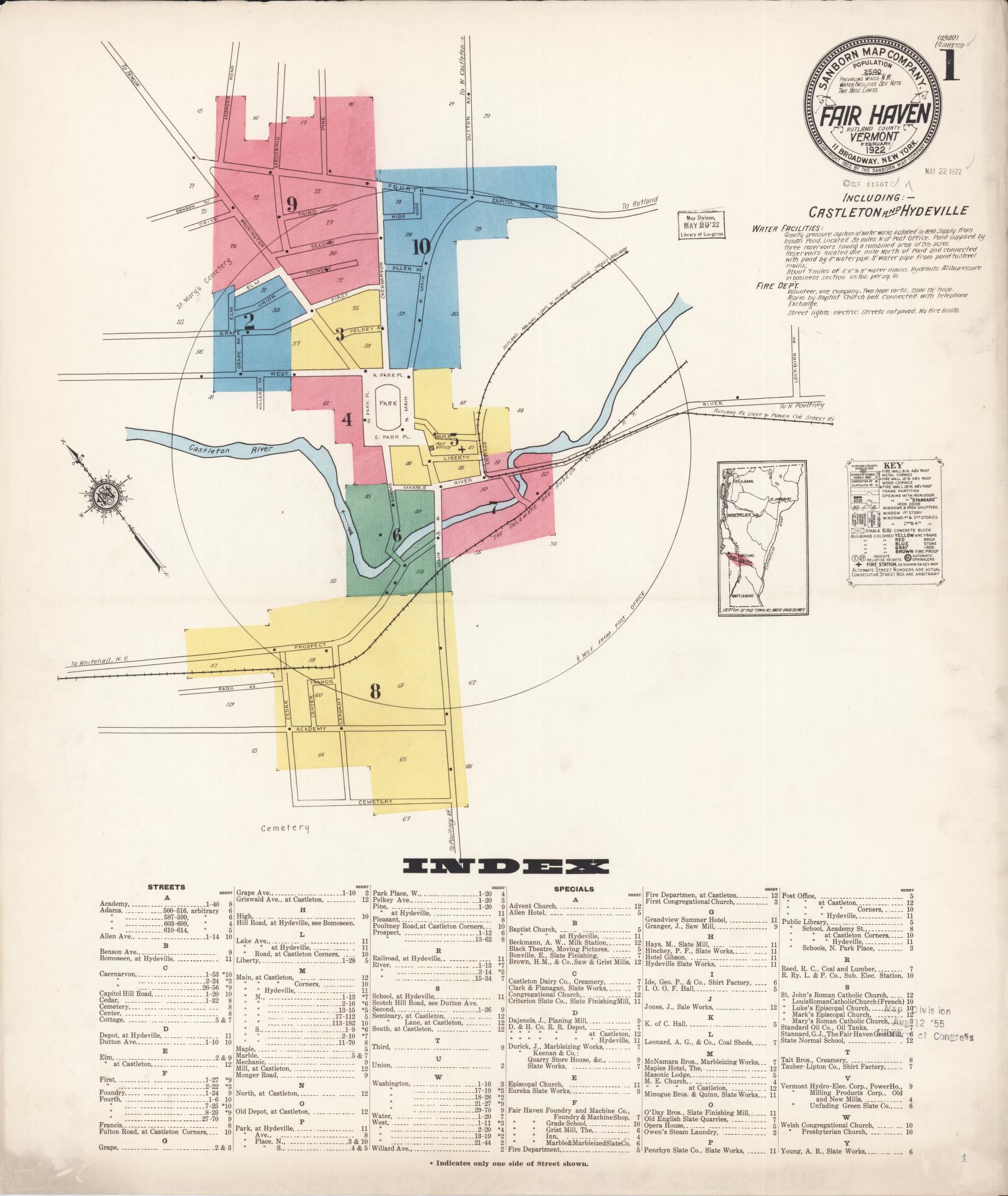 Sanborn Fire Insurance Map from Fair Haven, Rutland County, Vermont. (1922) – Historic Sanborn Fire Insurance Map Print