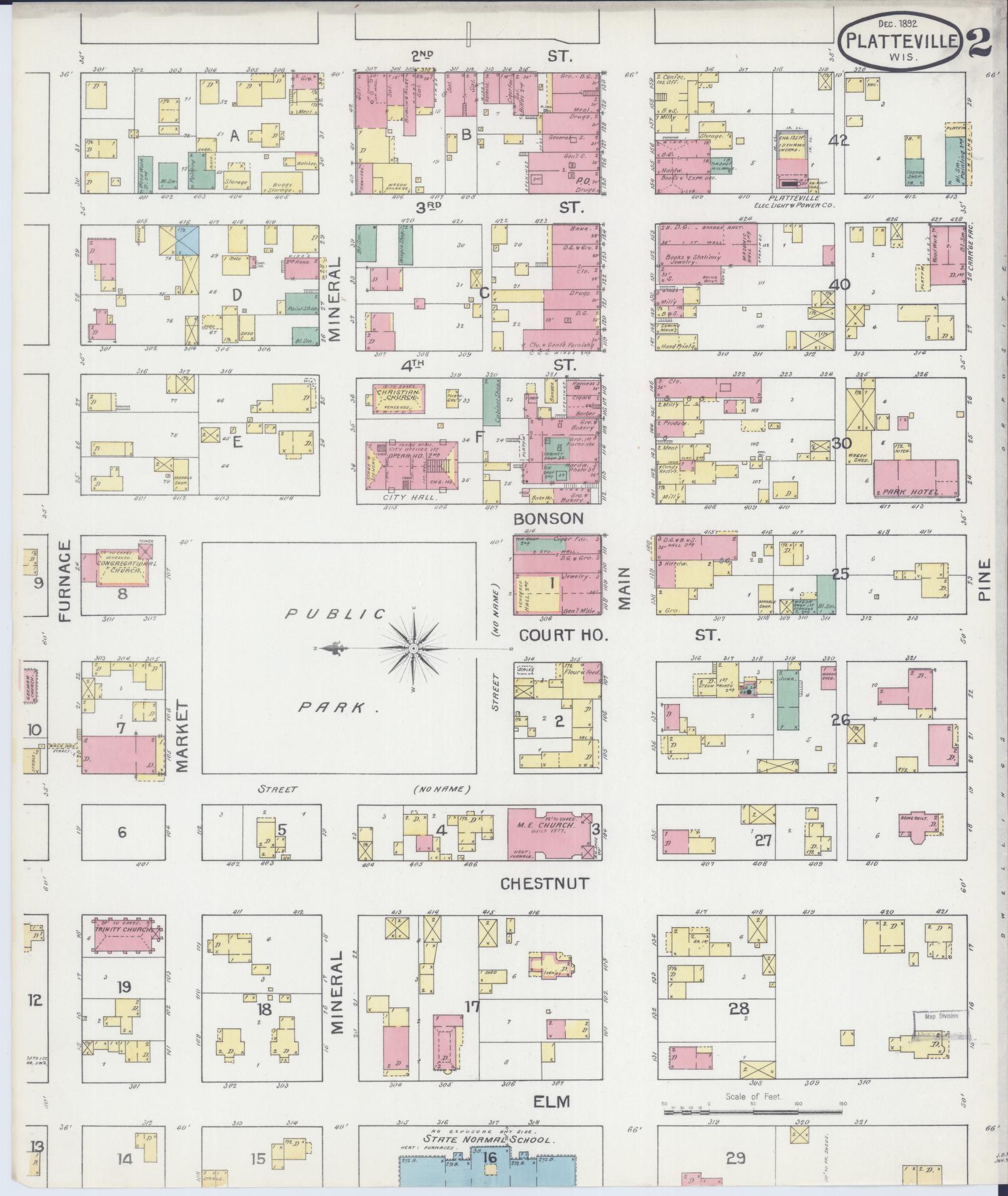 Sanborn Fire Insurance Map from Platteville, Grant County, Wisconsin (1892), Sheet #0002 - Complete Map Set gallery image, historic Sanborn map, vintage wall art, Wisconsin Wisconsin