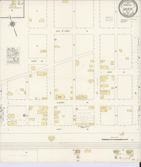 Sanborn Fire Insurance Map from Galata, Toole County, Montana (1916), Sheet #0001 - Historic Sanborn Fire Insurance Map Print, vintage old map wall art, antique decor, genealogy gift, Montana Montana map