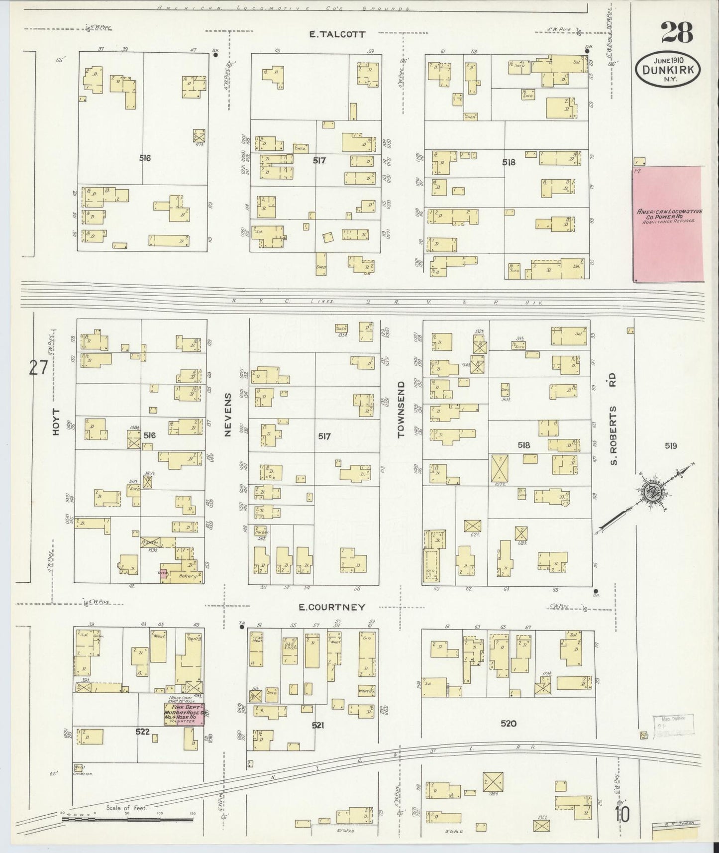 Sanborn Fire Insurance Map from Dunkirk, Chautauqua County, New York (1910), Sheet #0028 - Complete Map Set gallery image, historic Sanborn map, vintage wall art, New York New York