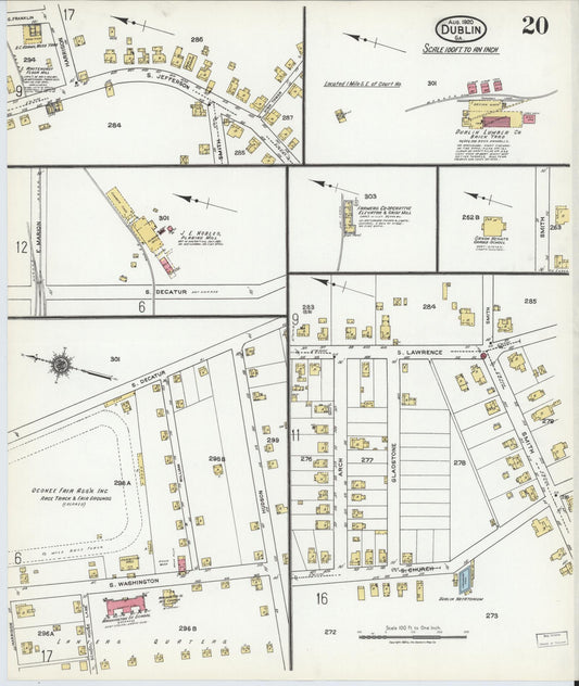 Sanborn Fire Insurance Map from Dublin, Laurens County, Georgia (1920), Sheet #0020 - Historic Sanborn Fire Insurance Map Print, vintage old map wall art, antique decor, genealogy gift, Georgia Georgia map