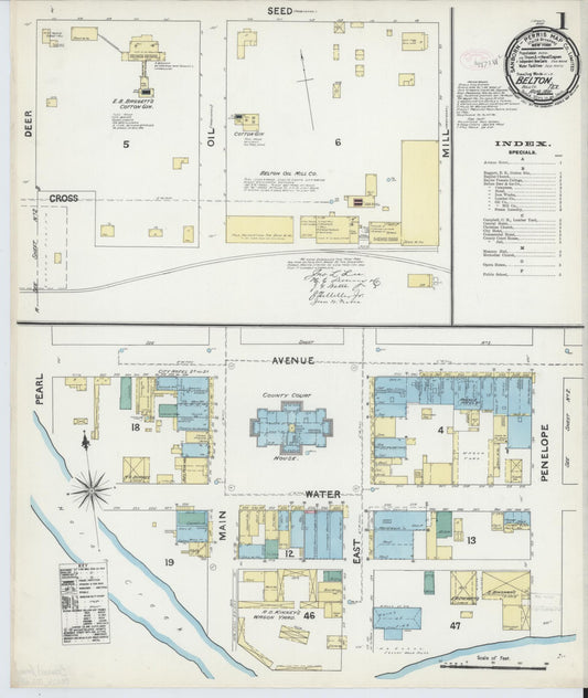 Sanborn Fire Insurance Map from Belton, Bell County, Texas (1891), Sheet #0001 - Historic Sanborn Fire Insurance Map Print, vintage old map wall art, antique decor, genealogy gift, Texas Texas map