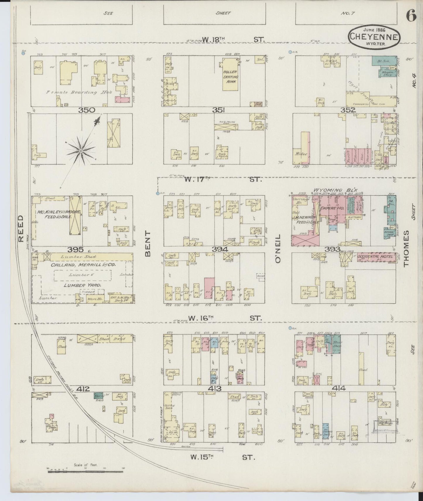 Sanborn Fire Insurance Map from Cheyenne, Laramie County, Wyoming (1886), Sheet #0006 - Complete Map Set gallery image, historic Sanborn map, vintage wall art, Wyoming Wyoming