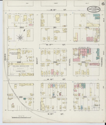 Sanborn Fire Insurance Map from Cheyenne, Laramie County, Wyoming (1886), Sheet #0006 - Complete Map Set gallery image, historic Sanborn map, vintage wall art, Wyoming Wyoming