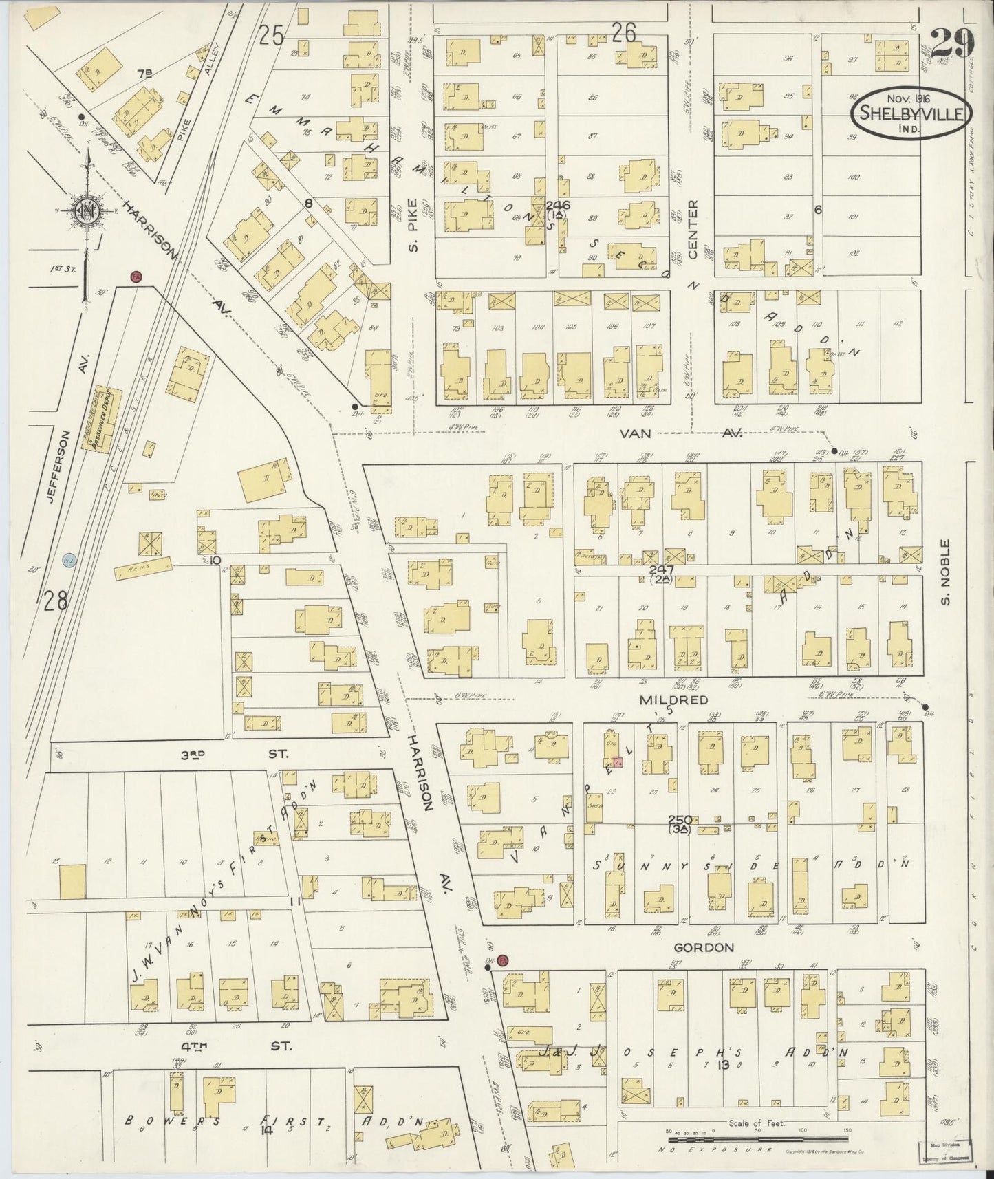 Sanborn Fire Insurance Map from Shelbyville, Shelby County, Indiana (1916), Sheet #0029 - Complete Map Set gallery image, historic Sanborn map, vintage wall art, Indiana Indiana
