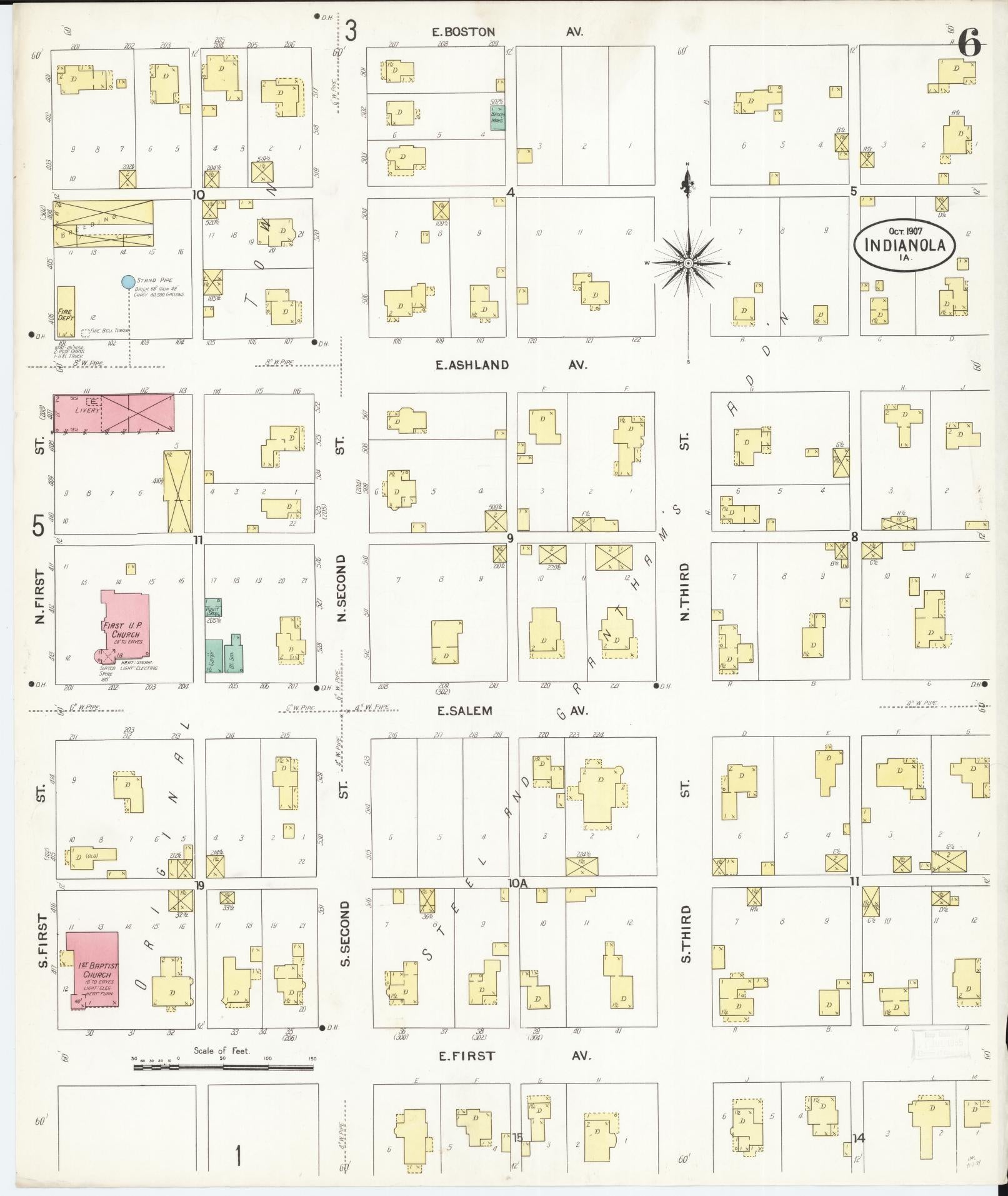 Sanborn Fire Insurance Map from Indianola, Warren County, Iowa (1907), Sheet #0006 - Historic Sanborn Fire Insurance Map Print, vintage old map wall art