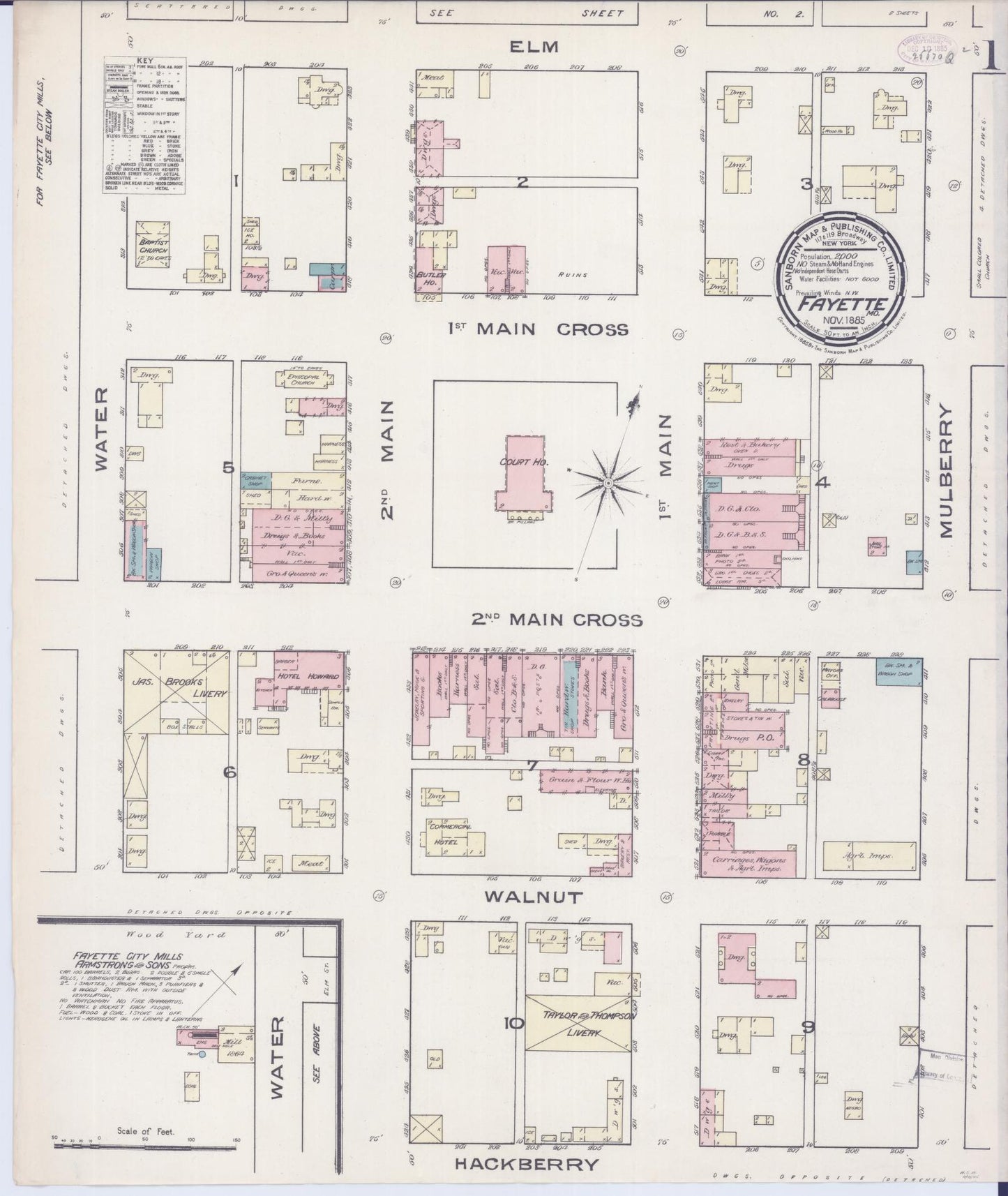 Sanborn Fire Insurance Map from Fayette, Howard County, Missouri (1885), Sheet #0001 - Complete Map Set gallery image, historic Sanborn map, vintage wall art, Missouri Missouri