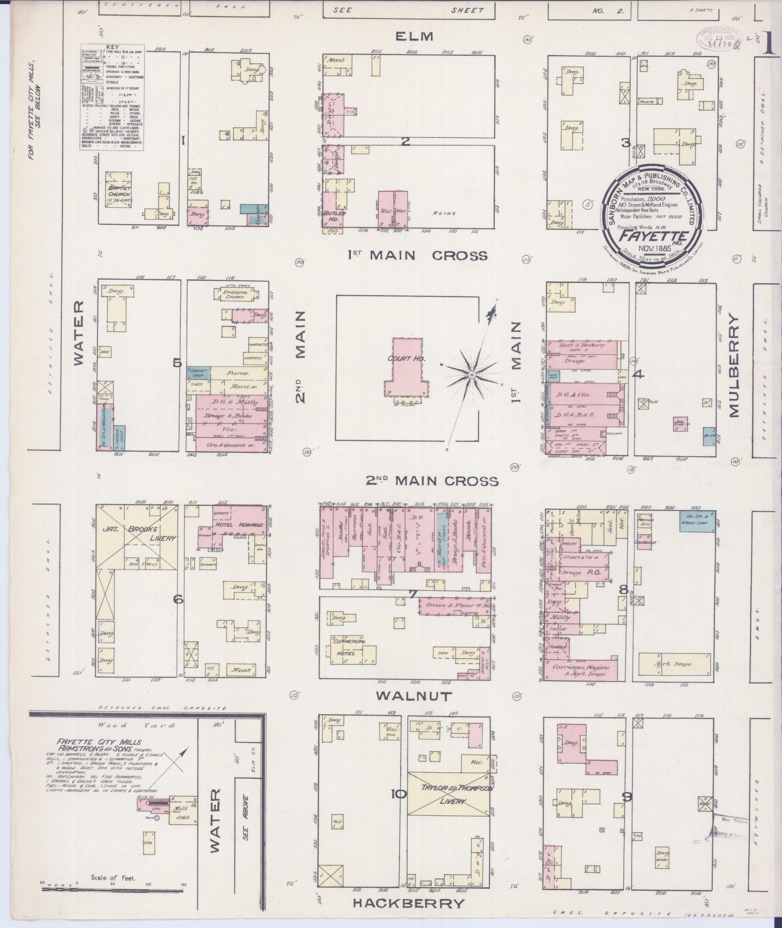 Sanborn Fire Insurance Map from Fayette, Howard County, Missouri (1885), Sheet #0001 - Complete Map Set gallery image, historic Sanborn map, vintage wall art, Missouri Missouri