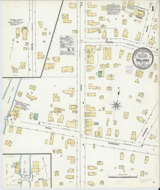 Sanborn Fire Insurance Map from Holland, Erie County, New York (1905), Sheet #0001 - Historic Sanborn Fire Insurance Map Print, vintage old map wall art, antique decor, genealogy gift, New York New York map