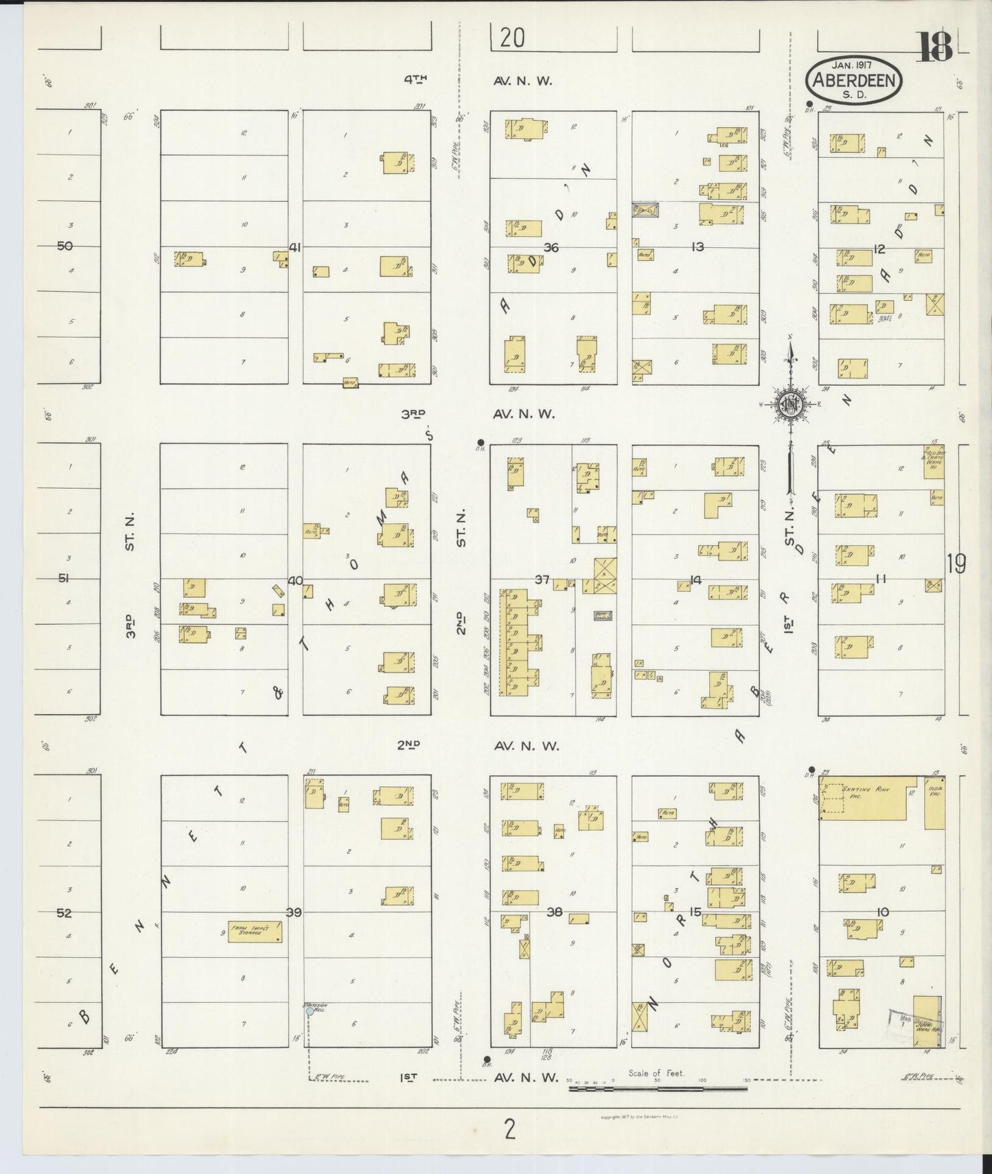 Sanborn Fire Insurance Map from Aberdeen, Brown County, South Dakota (1917), Sheet #0018 - Historic Sanborn Fire Insurance Map Print, vintage old map wall art, antique decor, genealogy gift, South Dakota South Dakota map