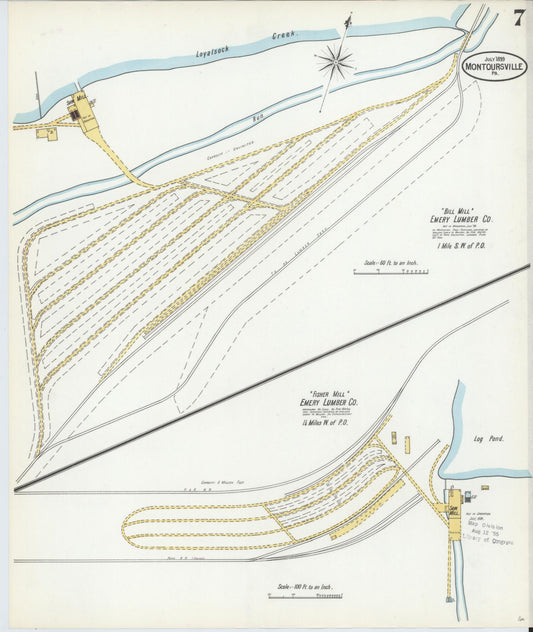 Sanborn Fire Insurance Map from Montoursville, Lycoming County, Pennsylvania (1899), Sheet #0007 - Historic Sanborn Fire Insurance Map Print, vintage old map wall art, antique decor, genealogy gift, Pennsylvania Pennsylvania map