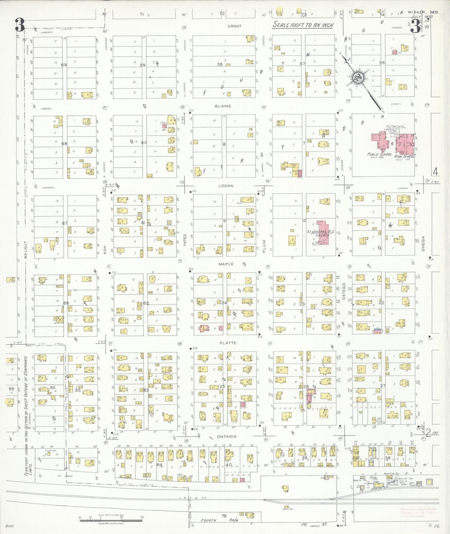 Sanborn Fire Insurance Map from Wisner, Cuming County, Nebraska (1937), Sheet #0003 - Historic Sanborn Fire Insurance Map Print, vintage old map wall art, antique decor, genealogy gift, Nebraska Nebraska map