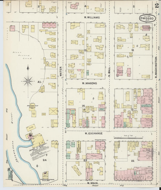 Sanborn Fire Insurance Map from Owosso, Shiawassee County, Michigan (1890), Sheet #0002 - Historic Sanborn Fire Insurance Map Print, vintage old map wall art, antique decor, genealogy gift, Michigan Michigan map