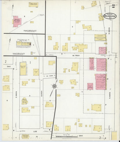 Sanborn Fire Insurance Map from Brundidge, Pike County, Alabama (1916), Sheet #0002 - Complete Map Set gallery image, historic Sanborn map, vintage wall art, Alabama Alabama
