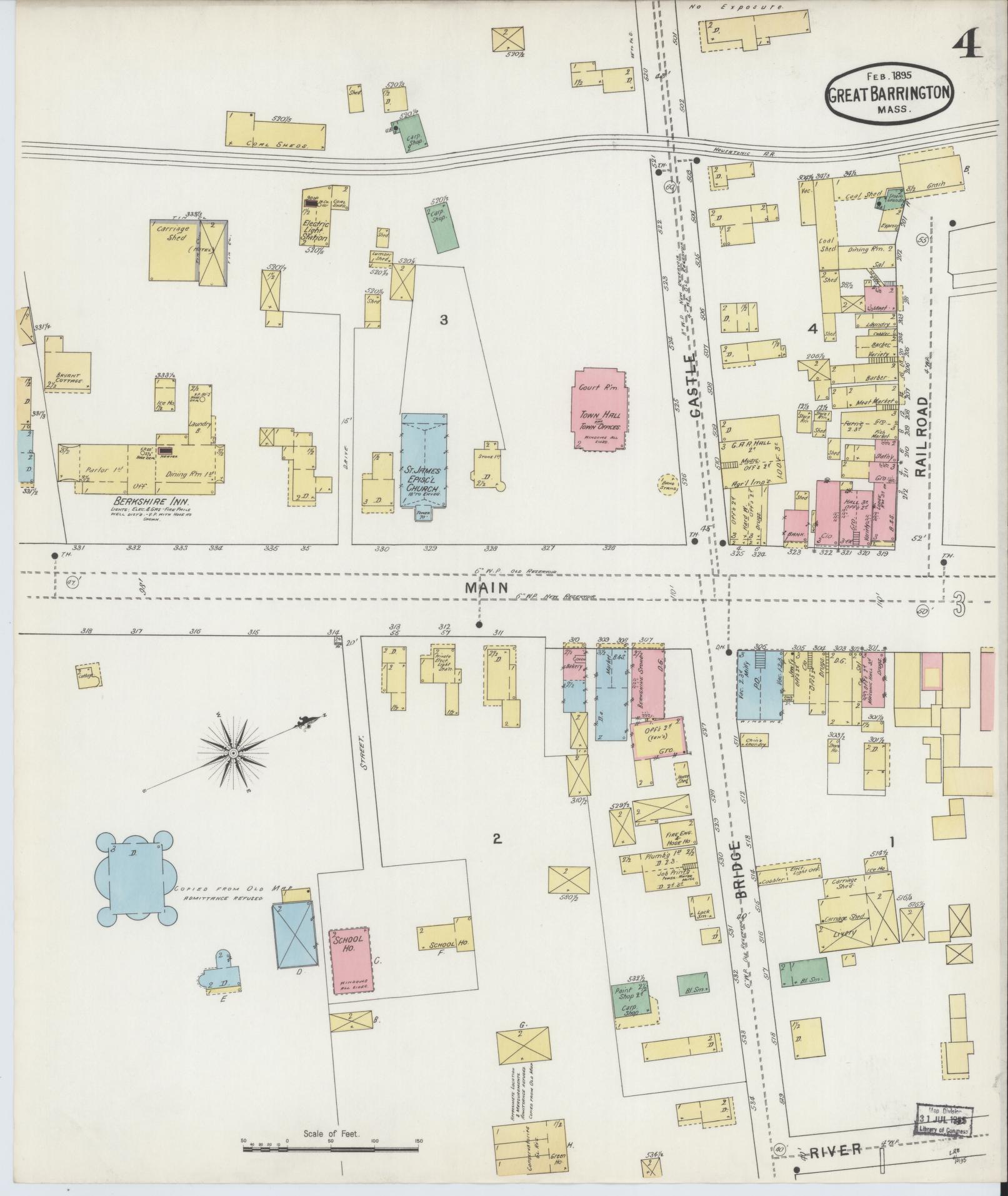 Sanborn Fire Insurance Map from Great Barrington, Berkshire County, Massachusetts (1895), Sheet #0004 - Complete Map Set gallery image, historic Sanborn map, vintage wall art, Massachusetts Massachusetts