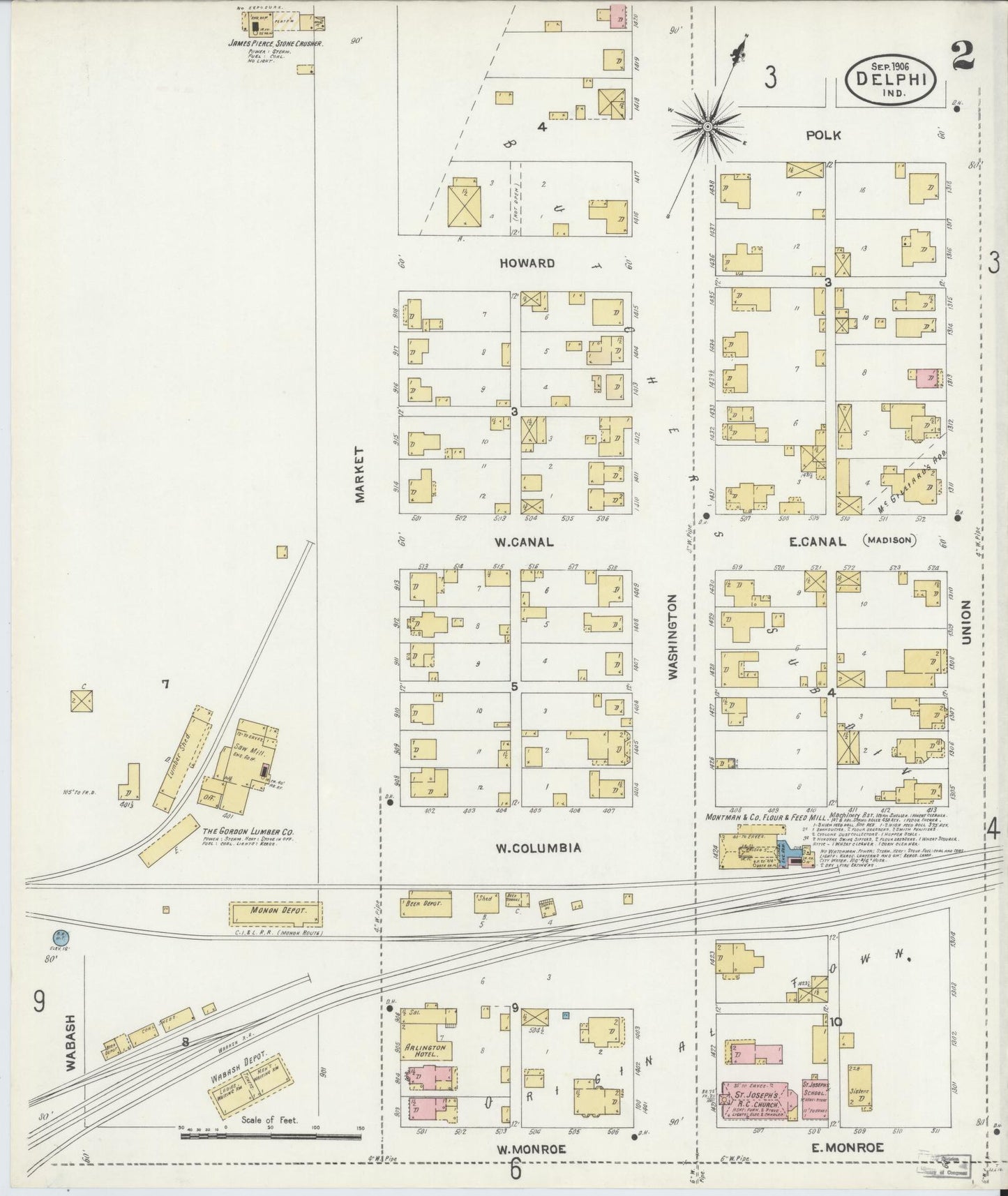 Sanborn Fire Insurance Map from Delphi, Carroll County, Indiana (1906), Sheet #0002 - Complete Map Set gallery image, historic Sanborn map, vintage wall art, Indiana Indiana
