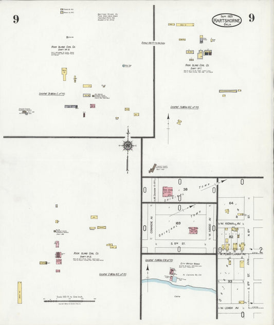 Sanborn Fire Insurance Map from Hartshorne, Pittsburg County, Oklahoma (1925), Sheet #0009 - Historic Sanborn Fire Insurance Map Print, vintage old map wall art, antique decor, genealogy gift, Oklahoma Oklahoma map