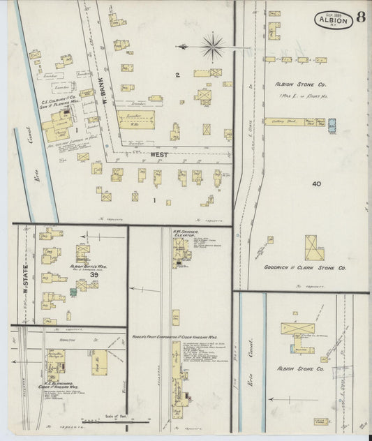 Sanborn Fire Insurance Map from Albion, Orleans County, New York (1889), Sheet #0008 - Historic Sanborn Fire Insurance Map Print, vintage old map wall art, antique decor, genealogy gift, New York New York map