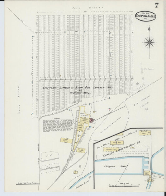 Sanborn Fire Insurance Map from Chippewa Falls, Chippewa County, Wisconsin (1890), Sheet #0007 - Historic Sanborn Fire Insurance Map Print, vintage old map wall art, antique decor, genealogy gift, Wisconsin Wisconsin map