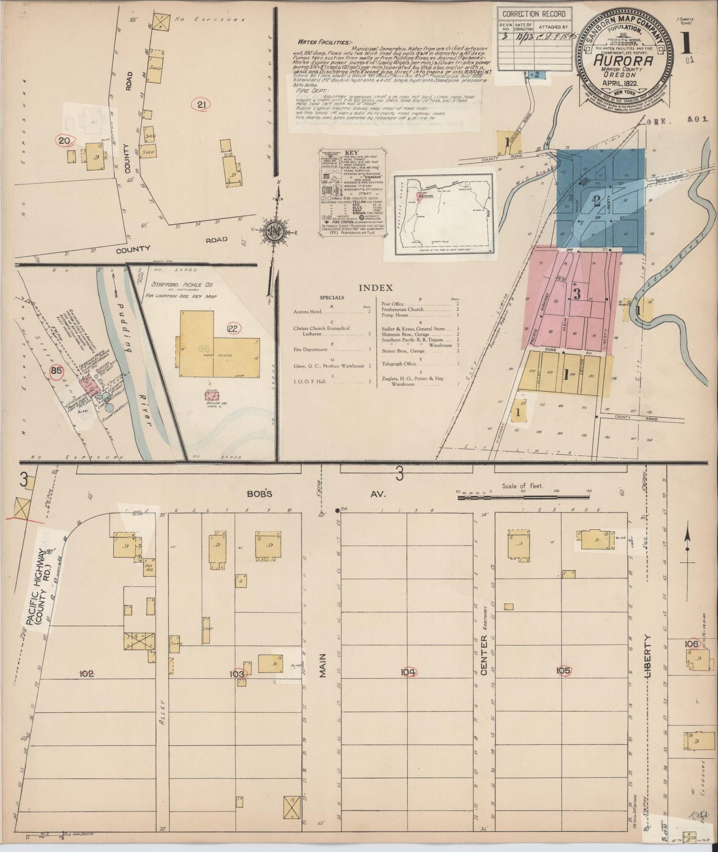 Sanborn Fire Insurance Map from Aurora, Marion County, Oregon (1933), Sheet #0001 - Complete Map Set gallery image, historic Sanborn map, vintage wall art, Oregon Oregon