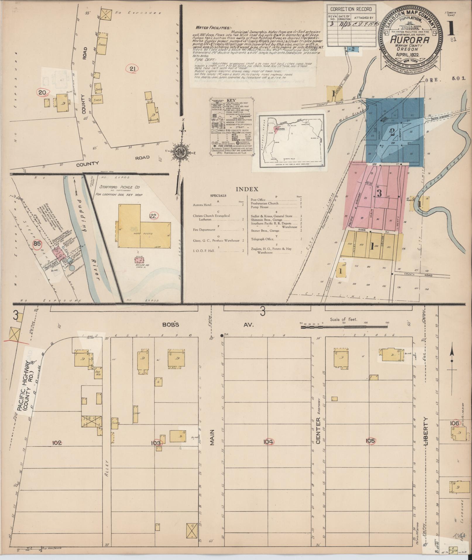 Sanborn Fire Insurance Map from Aurora, Marion County, Oregon (1933), Sheet #0001 - Complete Map Set gallery image, historic Sanborn map, vintage wall art, Oregon Oregon