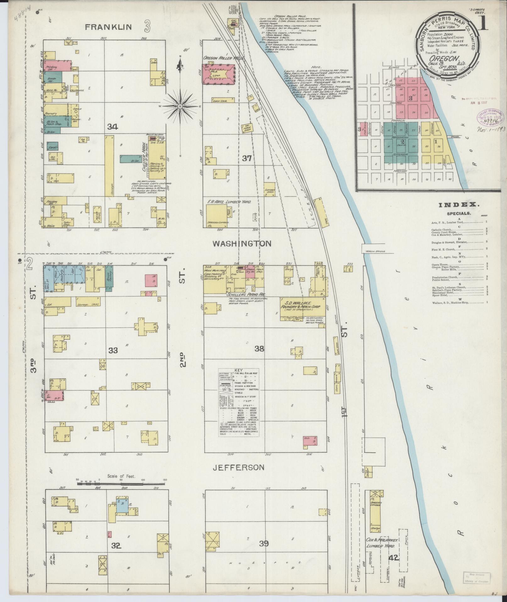 Sanborn Fire Insurance Map from Oregon, Ogle County, Illinois (1893), Sheet #0001 - Complete Map Set gallery image, historic Sanborn map, vintage wall art, Oregon Oregon
