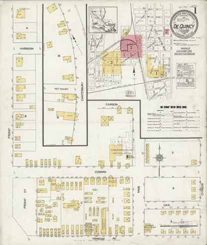 Sanborn Fire Insurance Map from De Quincy, Calcasieu Parish, Louisiana (1921), Sheet #0001 - Complete Map Set gallery image, historic Sanborn map, vintage wall art, Louisiana Louisiana