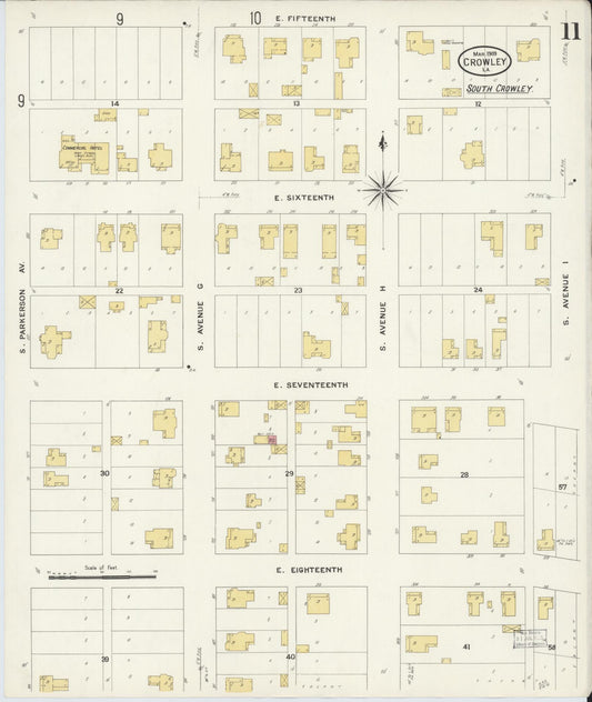 Sanborn Fire Insurance Map from Crowley, Acadia Parish, Louisiana (1909), Sheet #0011 - Historic Sanborn Fire Insurance Map Print, vintage old map wall art, antique decor, genealogy gift, Louisiana Louisiana map