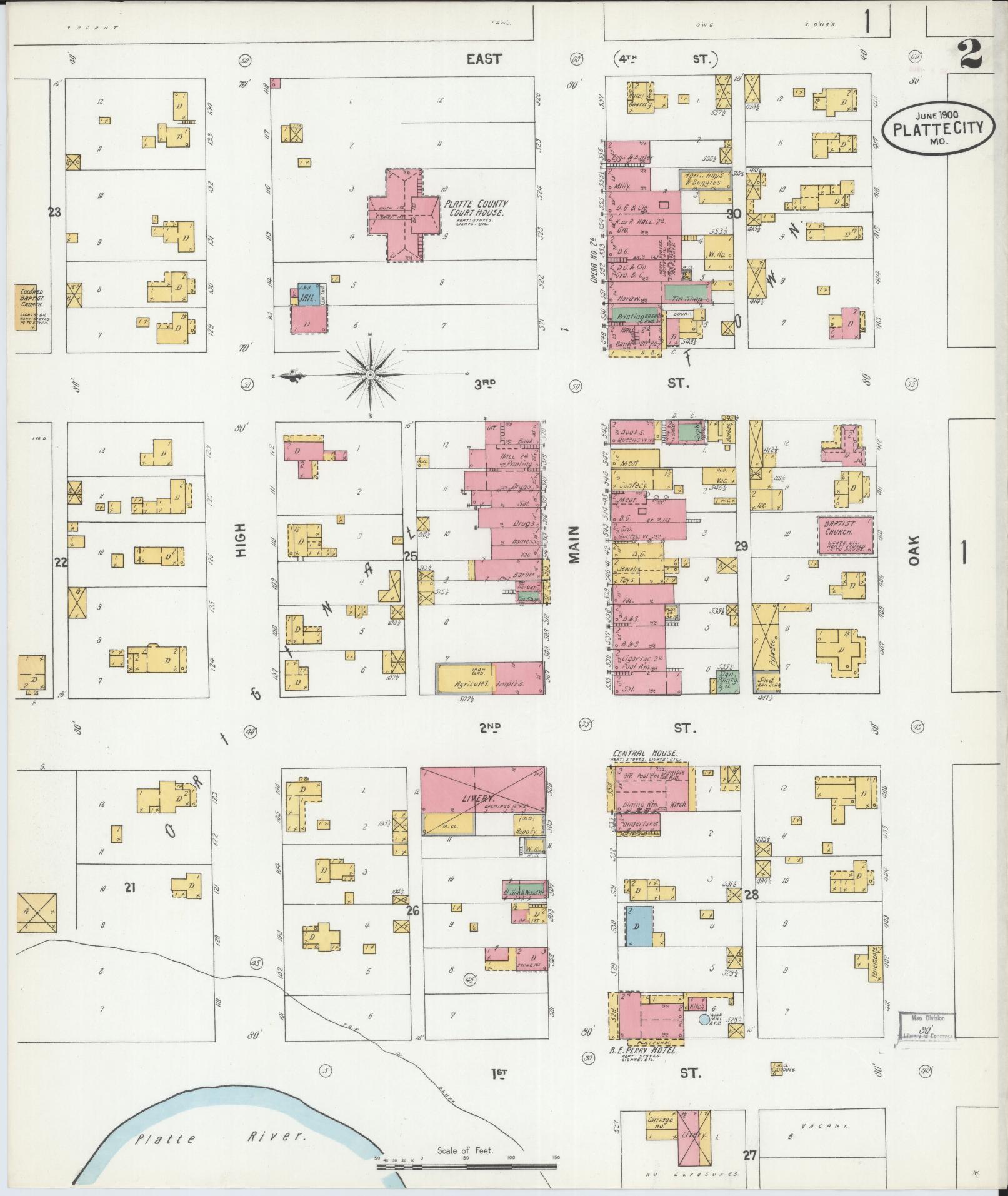 Sanborn Fire Insurance Map from Platte City, Platte County, Missouri (1900), Sheet #0002 - Historic Sanborn Fire Insurance Map Print, vintage old map wall art, antique decor, genealogy gift, Missouri Missouri map