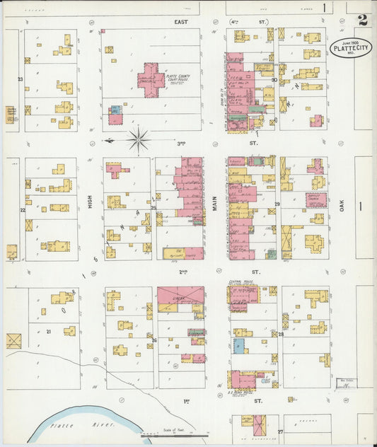 Sanborn Fire Insurance Map from Platte City, Platte County, Missouri (1900), Sheet #0002 - Historic Sanborn Fire Insurance Map Print, vintage old map wall art, antique decor, genealogy gift, Missouri Missouri map