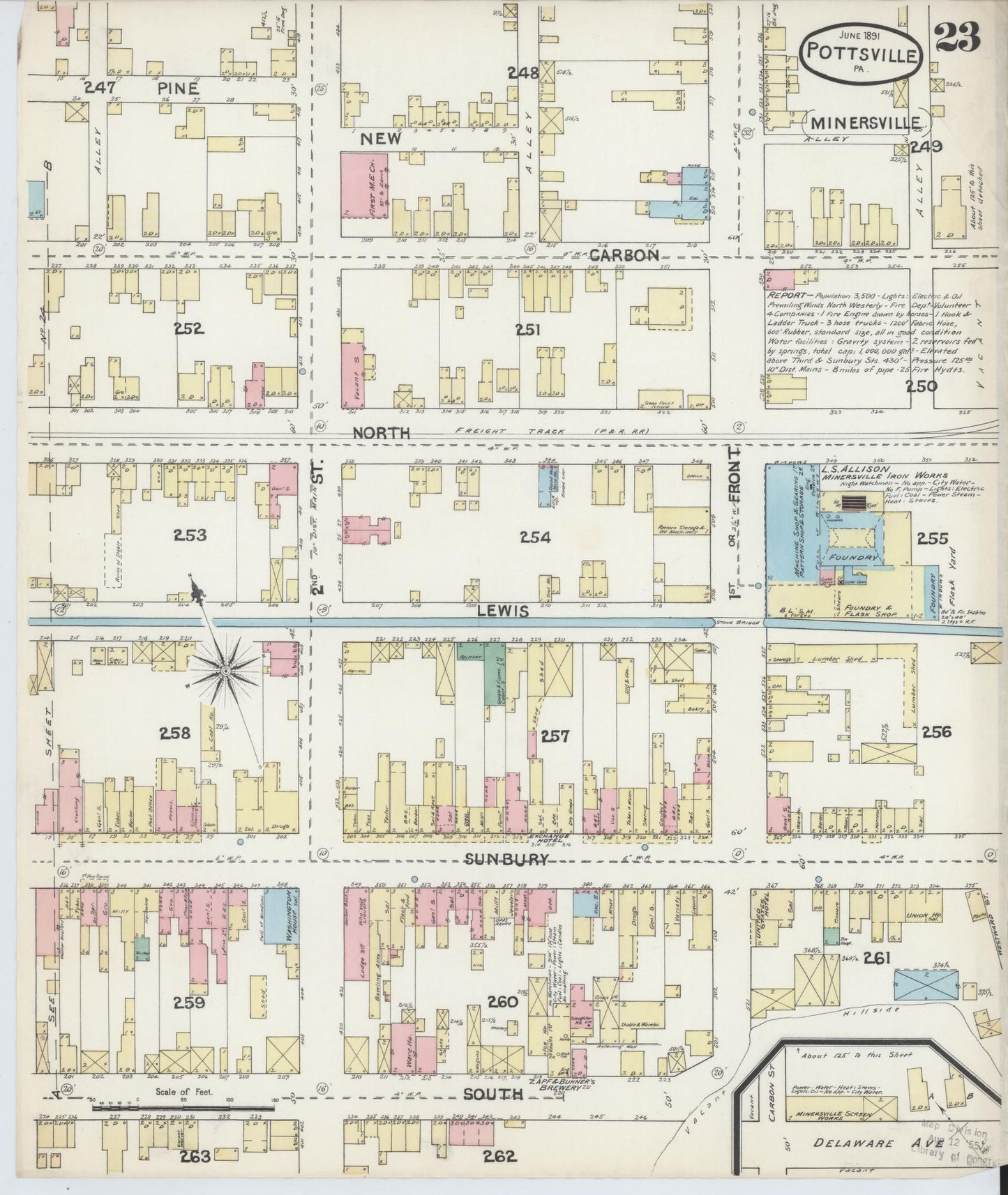 Sanborn Fire Insurance Map from Pottsville, Schuylkill County, Pennsylvania (1891), Sheet #0023 - Complete Map Set gallery image, historic Sanborn map, vintage wall art, Pennsylvania Pennsylvania