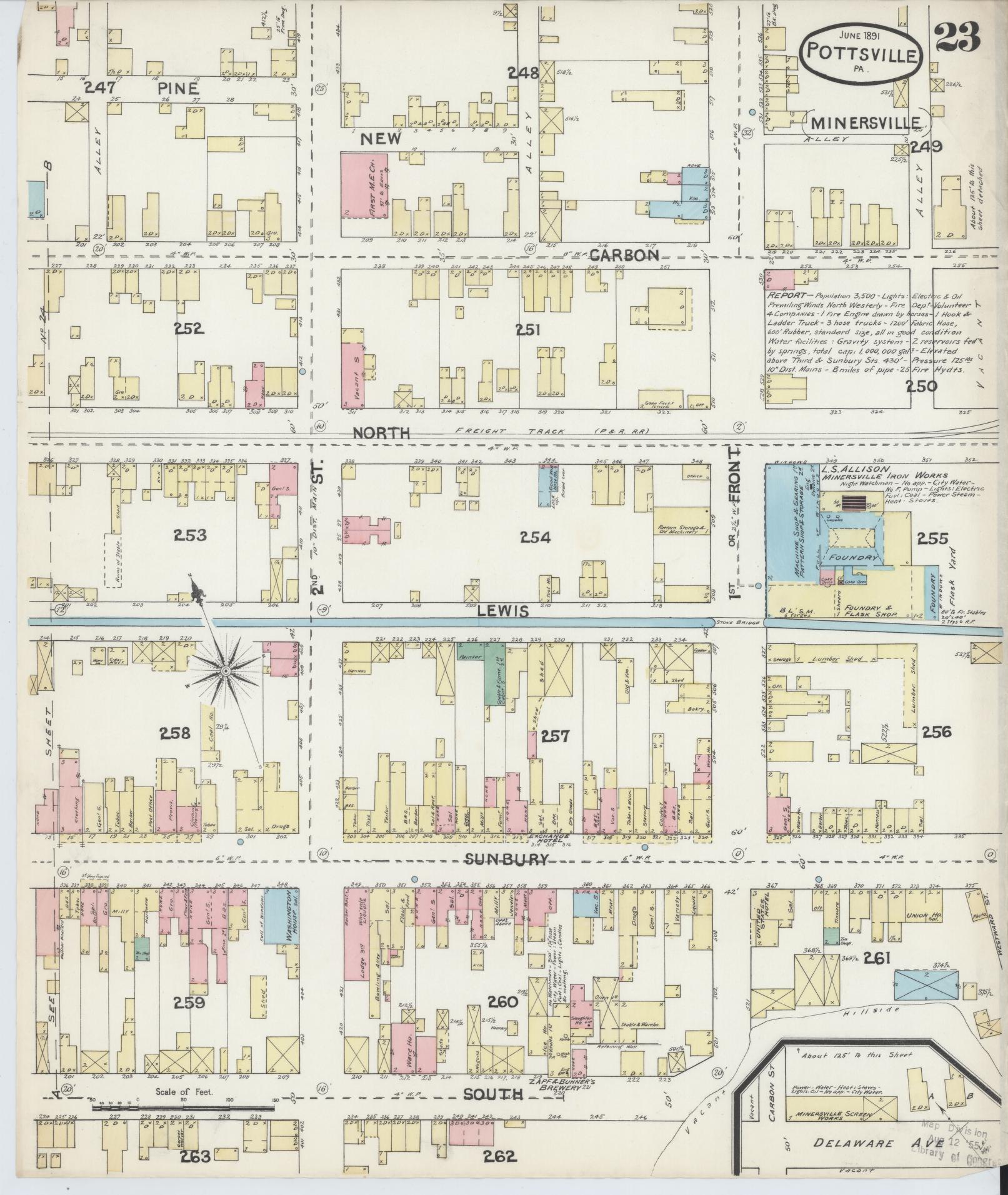 Sanborn Fire Insurance Map from Pottsville, Schuylkill County, Pennsylvania (1891), Sheet #0023 - Complete Map Set gallery image, historic Sanborn map, vintage wall art, Pennsylvania Pennsylvania