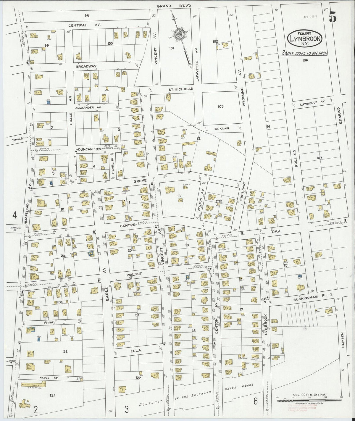 Sanborn Fire Insurance Map from Lynbrook, Nassau County, New York (1919), Sheet #0005 - Complete Map Set gallery image, historic Sanborn map, vintage wall art, New York New York