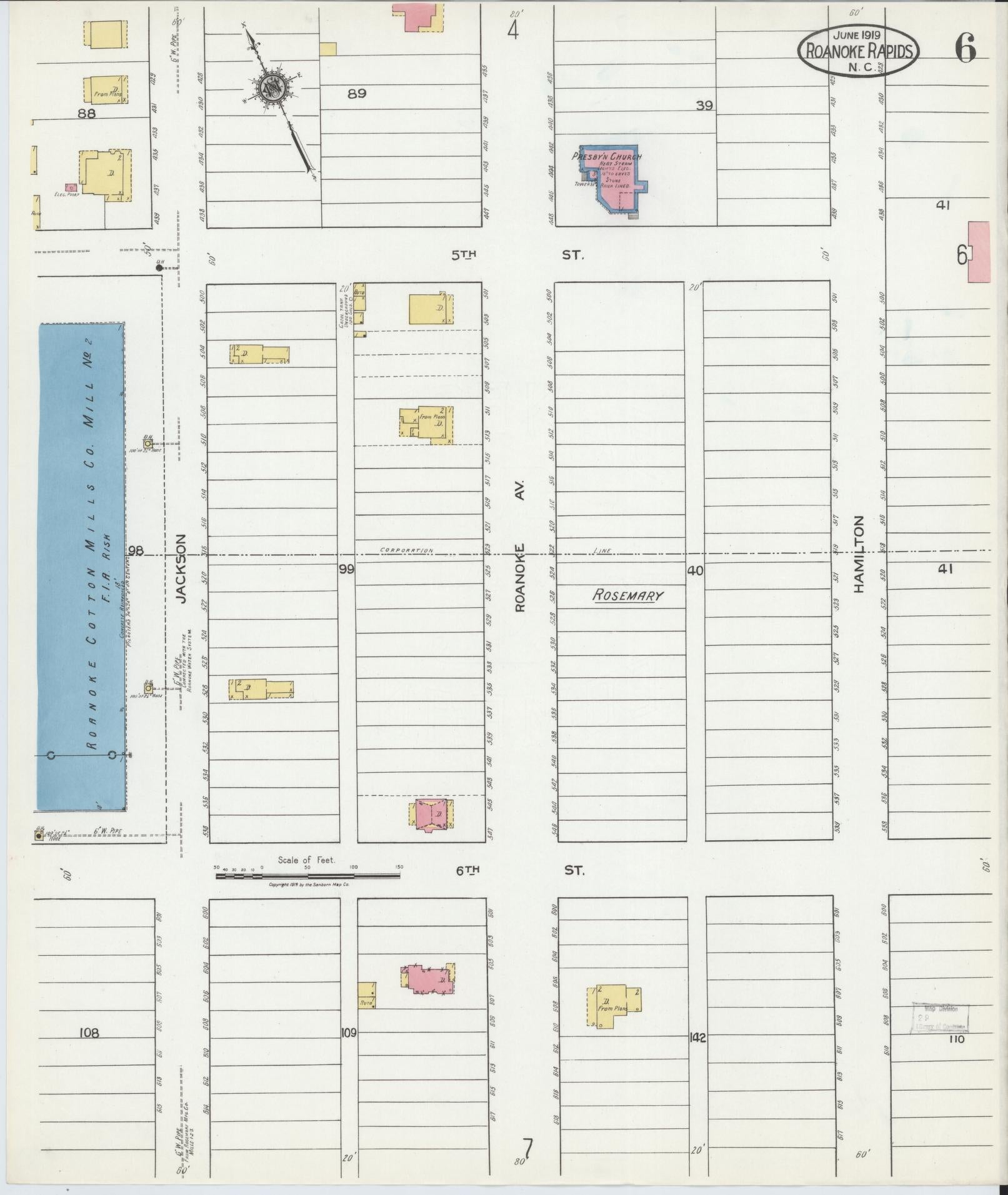 Sanborn Fire Insurance Map from Roanoke Rapids, Halifax County, North Carolina (1919), Sheet #0006 - Complete Map Set gallery image, historic Sanborn map, vintage wall art, North Carolina North Carolina
