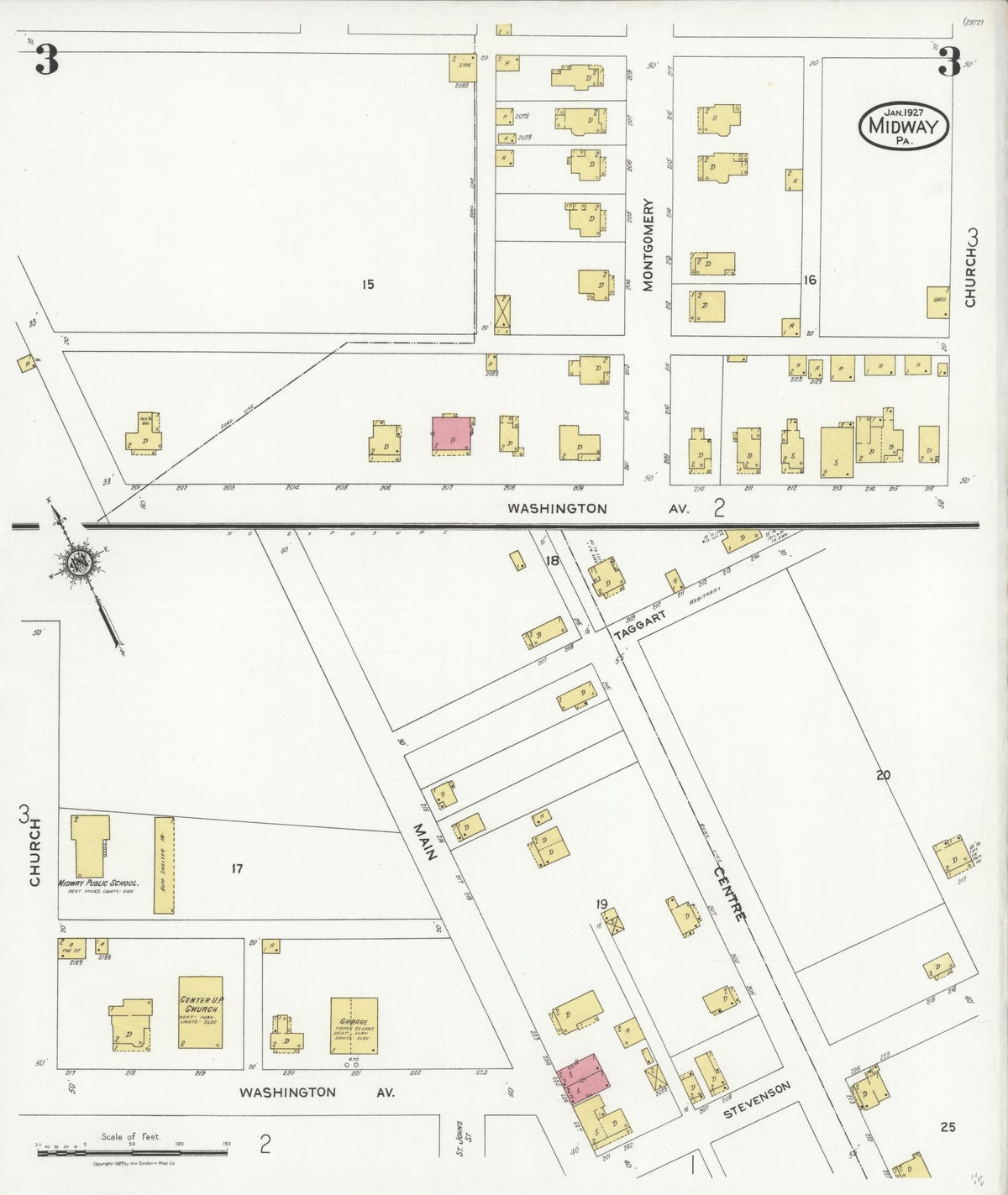 Sanborn Fire Insurance Map from Midway, Washington County, Pennsylvania (1927), Sheet #0003 - Complete Map Set gallery image, historic Sanborn map, vintage wall art, Pennsylvania Pennsylvania