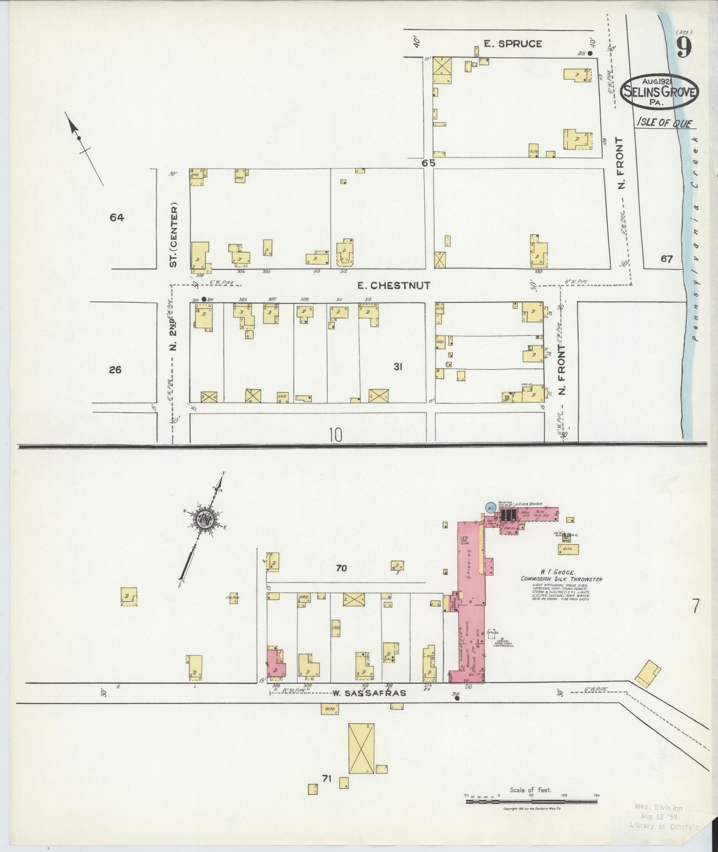 Sanborn Fire Insurance Map from Selins Grove, Snyder County, Pennsylvania (1921), Sheet #0009 - Complete Map Set gallery image, historic Sanborn map, vintage wall art, Pennsylvania Pennsylvania