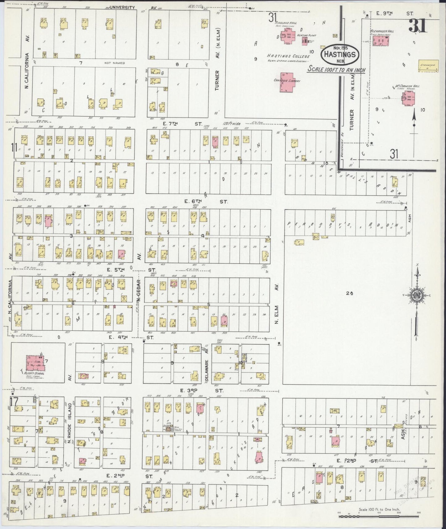 Sanborn Fire Insurance Map from Hastings, Adams County, Nebraska (1915), Sheet #0031 - Complete Map Set gallery image, historic Sanborn map, vintage wall art, Nebraska Nebraska
