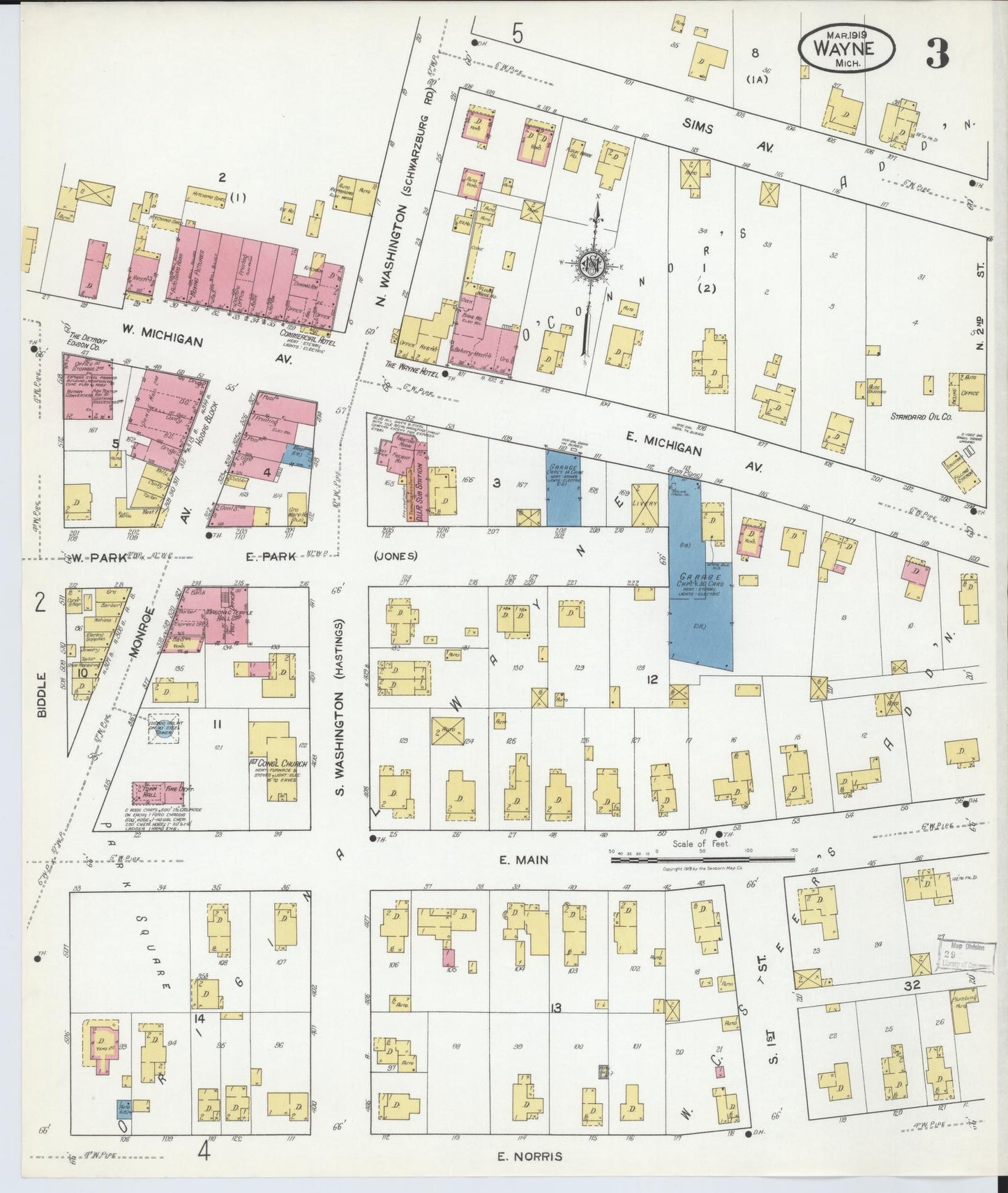 Sanborn Fire Insurance Map from Wayne, Wayne County, Michigan (1919), Sheet #0003 - Complete Map Set gallery image, historic Sanborn map, vintage wall art, Michigan Michigan