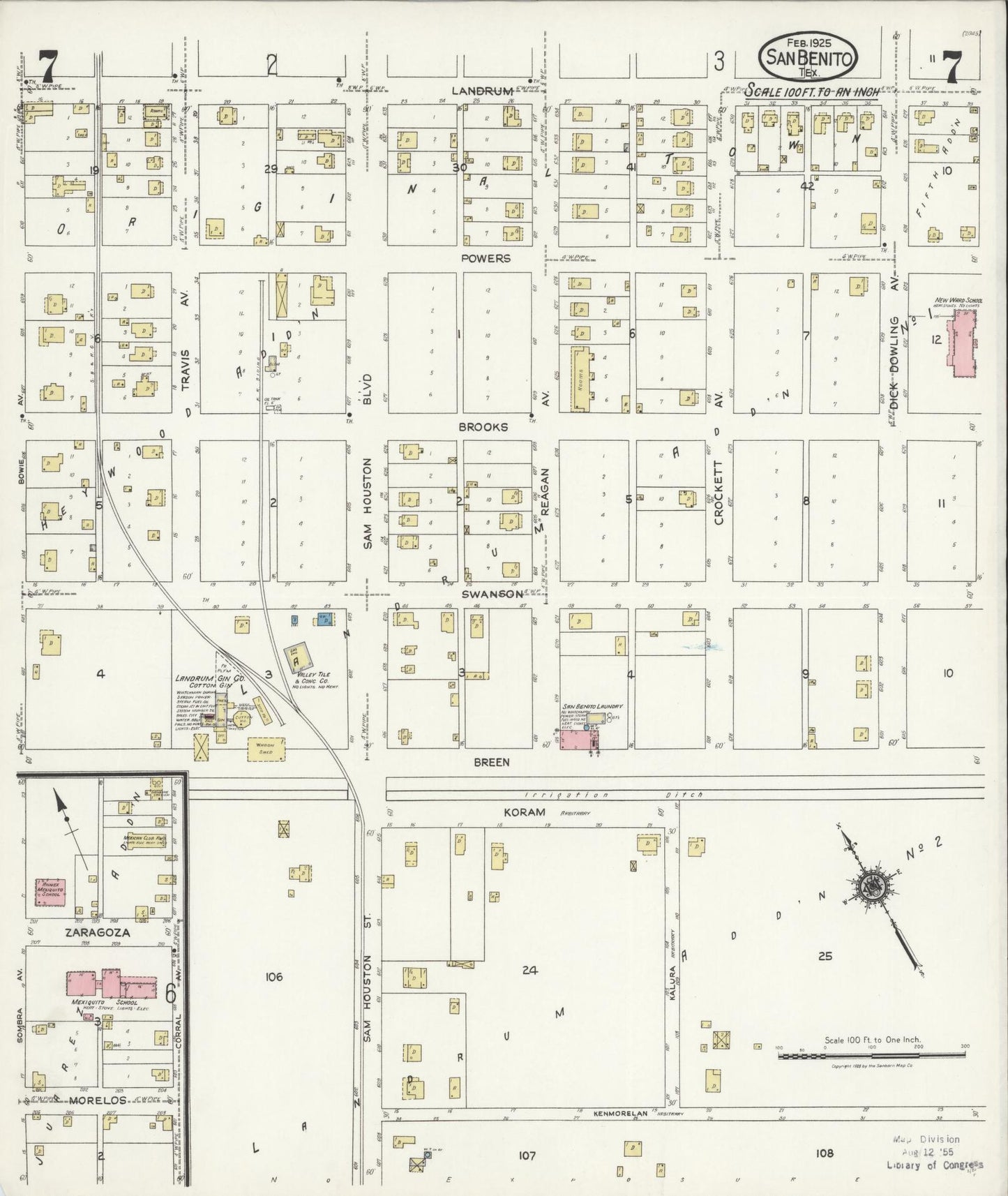 Sanborn Fire Insurance Map from San Benito, Cameron County, Texas (1925), Sheet #0007 - Historic Sanborn Fire Insurance Map Print, vintage old map wall art, antique decor, genealogy gift, Texas Texas map