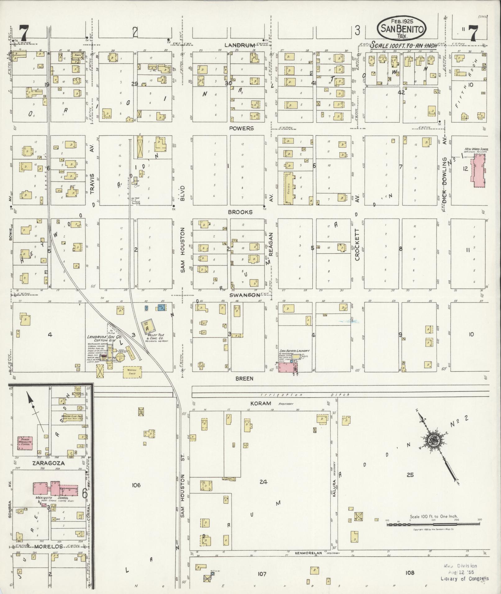 Sanborn Fire Insurance Map from San Benito, Cameron County, Texas (1925), Sheet #0007 - Historic Sanborn Fire Insurance Map Print, vintage old map wall art, antique decor, genealogy gift, Texas Texas map
