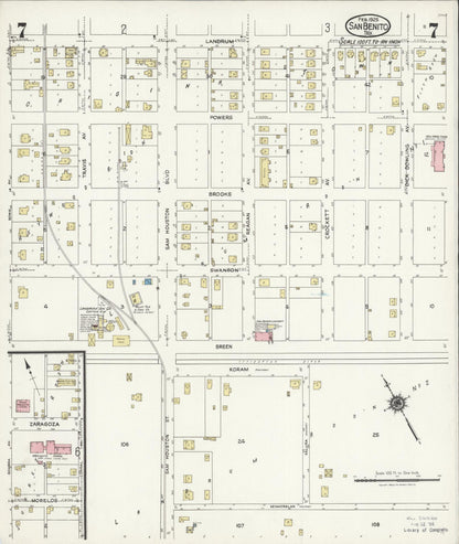 Sanborn Fire Insurance Map from San Benito, Cameron County, Texas (1925), Sheet #0007 - Historic Sanborn Fire Insurance Map Print, vintage old map wall art, antique decor, genealogy gift, Texas Texas map
