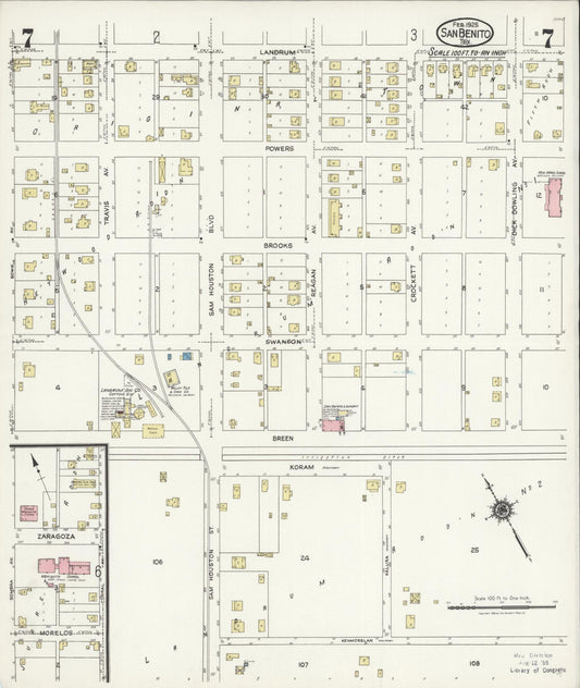 Sanborn Fire Insurance Map from San Benito, Cameron County, Texas (1925), Sheet #0007 - Historic Sanborn Fire Insurance Map Print, vintage old map wall art, antique decor, genealogy gift, Texas Texas map