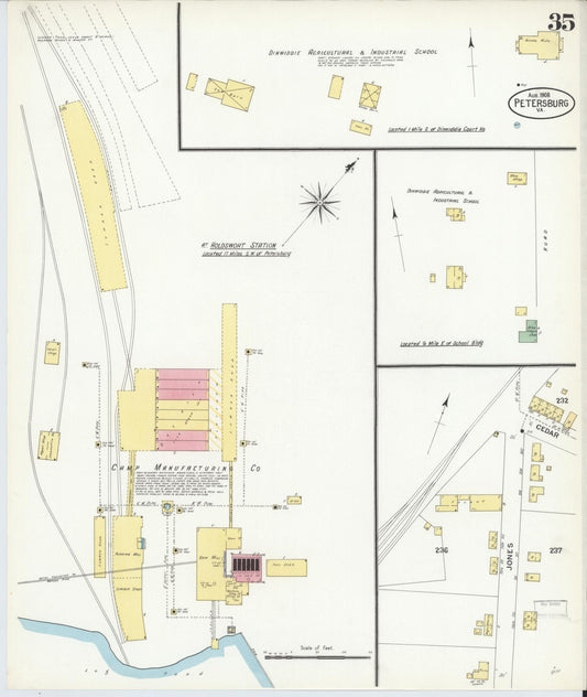 Sanborn Fire Insurance Map from Petersburg, Independent Cities, Virginia (1908), Sheet #0035 - Historic Sanborn Fire Insurance Map Print, vintage old map wall art, antique decor, genealogy gift, Virginia Virginia map