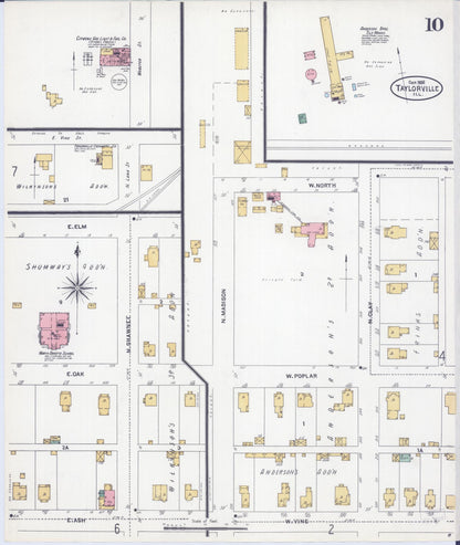 Sanborn Fire Insurance Map from Taylorville, Christian County, Illinois (1906), Sheet #0010 - Complete Map Set gallery image, historic Sanborn map, vintage wall art, Illinois Illinois