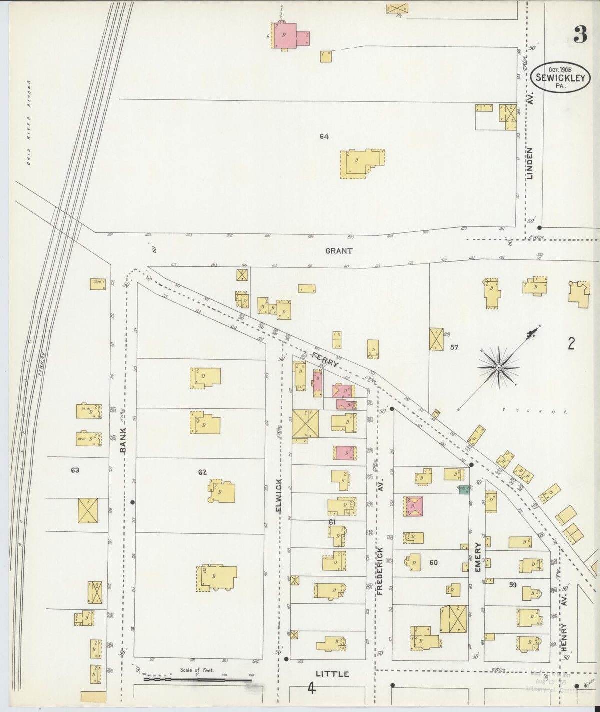Sanborn Fire Insurance Map from Sewickley, Allegheny County, Pennsylvania (1905), Sheet #0003 - Historic Sanborn Fire Insurance Map Print, vintage old map wall art, antique decor, genealogy gift, Pennsylvania Pennsylvania map