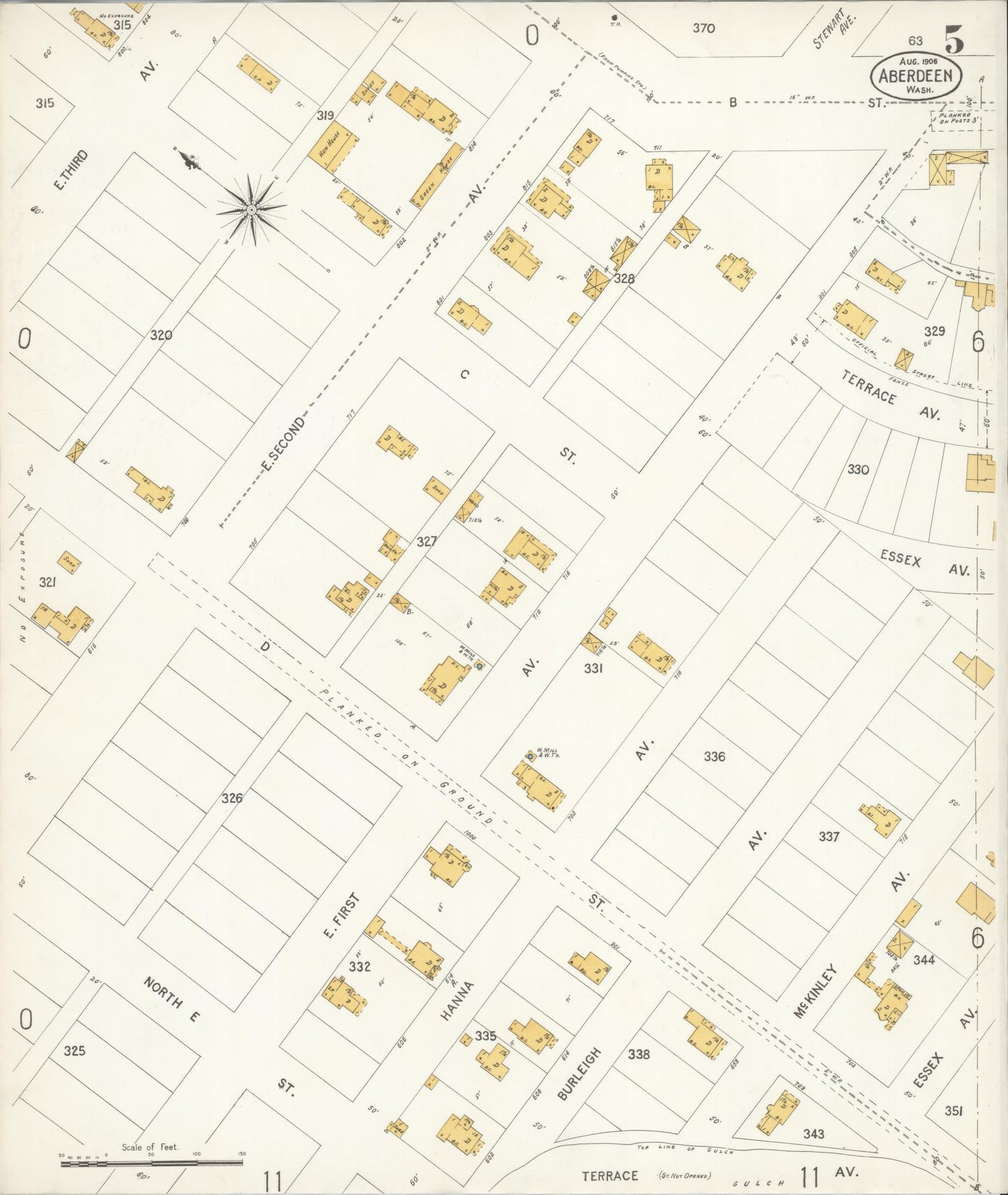 Sanborn Fire Insurance Map from Aberdeen, Grays Harbor County, Washington (1906), Sheet #0005 - Complete Map Set gallery image, historic Sanborn map, vintage wall art, Washington Washington