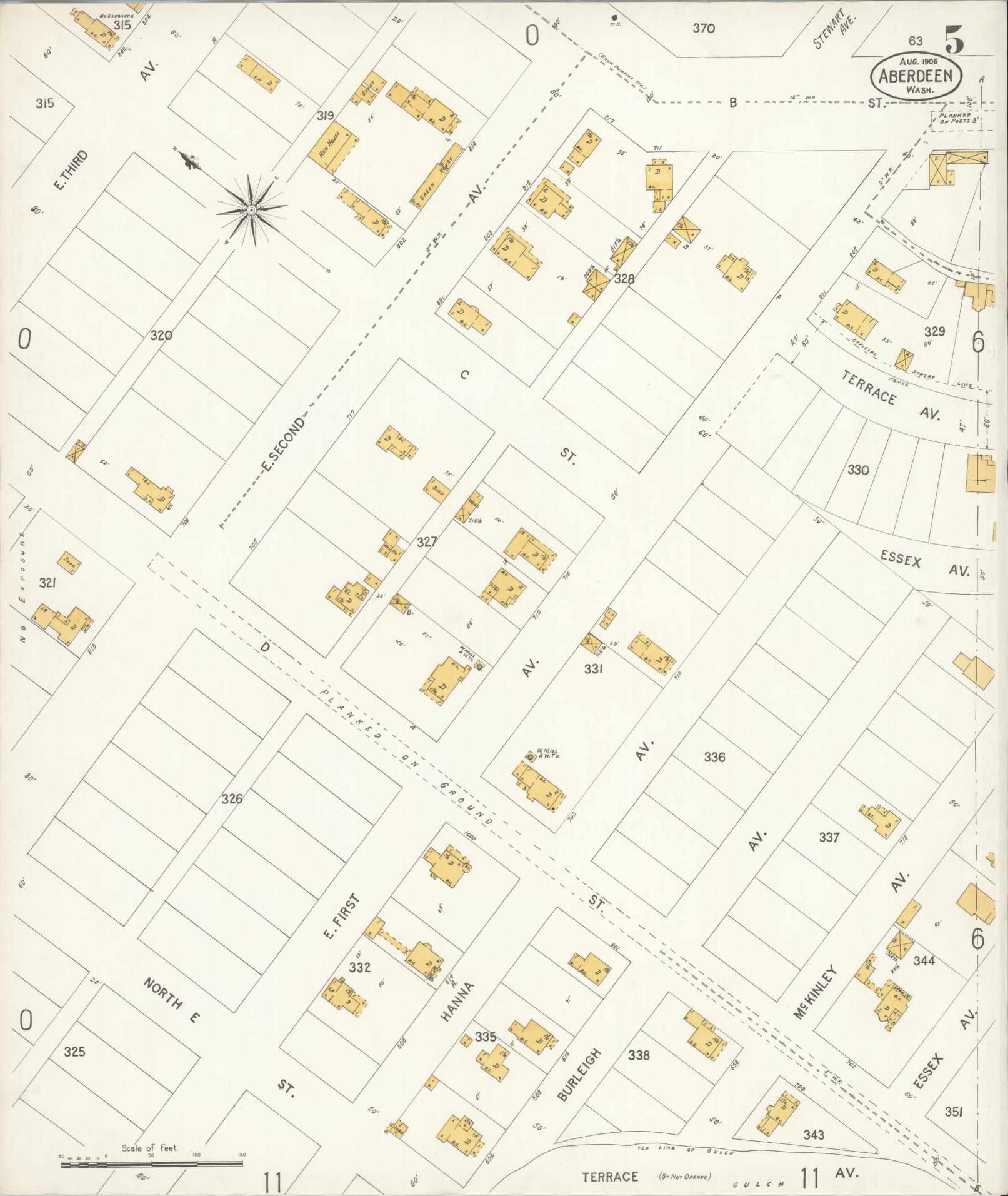 Sanborn Fire Insurance Map from Aberdeen, Grays Harbor County, Washington (1906), Sheet #0005 - Complete Map Set gallery image, historic Sanborn map, vintage wall art, Washington Washington